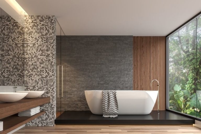 grey renovated tuub and bathroom